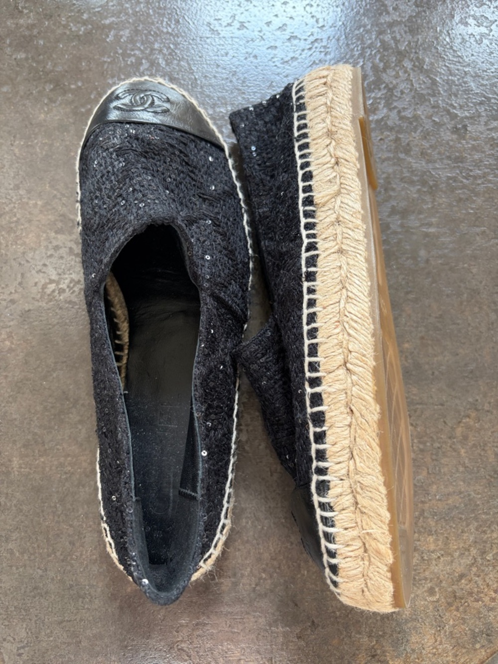 CHANEL Black Tweed & Leather Sequin Espadrilles - Picture 5 of 6